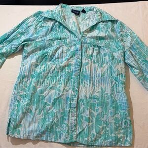 Gloria Vanderbilt Green and White Blouse